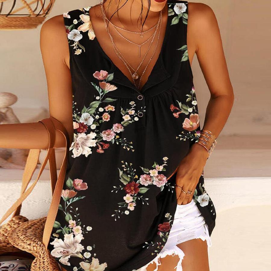 Floral Black Tank