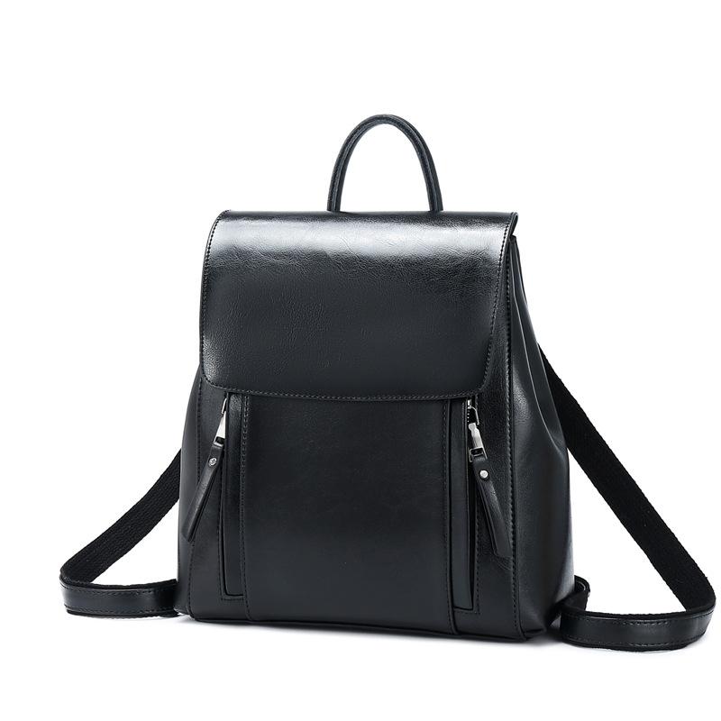 Black Double Zipper Leather Backpack