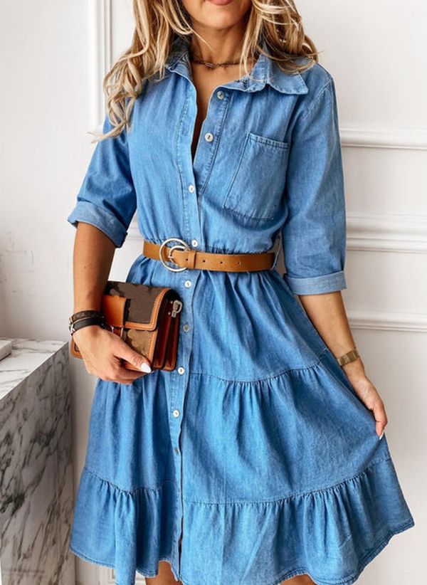 Blue Collar Buttons Down Denim Dress