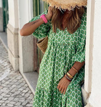 Load image into Gallery viewer, Green Diamond Red Dots Print Maxi Dress
