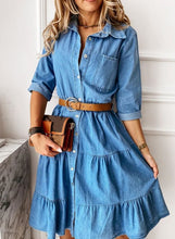 Load image into Gallery viewer, Blue Collar Buttons Down Denim Dress
