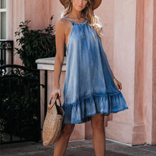 Load image into Gallery viewer, Blue Halter Denim Mini Dress
