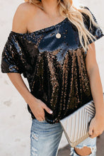 Load image into Gallery viewer, Black Short Sleeve Sequins Top
