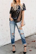 Load image into Gallery viewer, Black Short Sleeve Sequins Top
