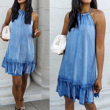 Load image into Gallery viewer, Blue Halter Denim Mini Dress
