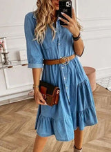 Load image into Gallery viewer, Blue Collar Buttons Down Denim Dress
