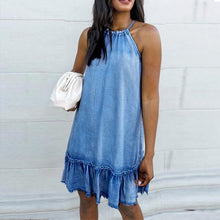 Load image into Gallery viewer, Blue Halter Denim Mini Dress
