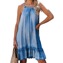 Load image into Gallery viewer, Blue Halter Denim Mini Dress
