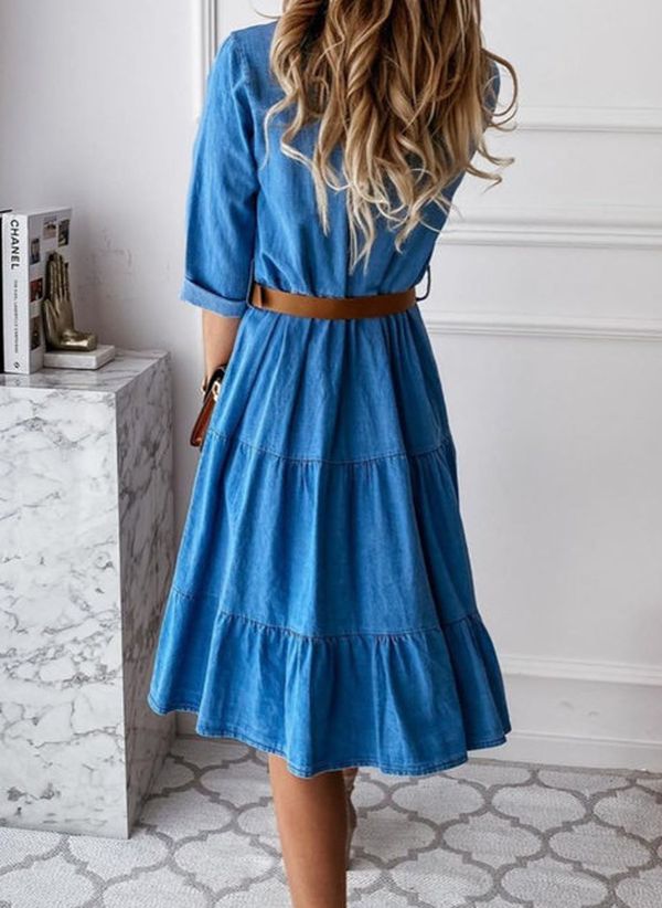 Blue Collar Buttons Down Denim Dress