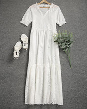 Load image into Gallery viewer, White Hollow Out Tiered Maxi Dress
