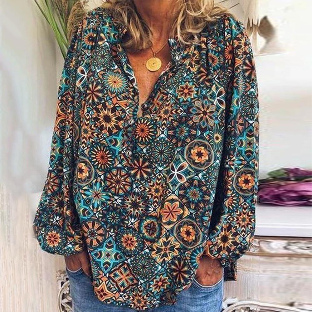 Moroccan Architecture Print Long Sleeve Blouse