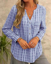 Load image into Gallery viewer, Blue Plaid Print Long Sleeve Buttons Top
