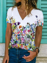 Load image into Gallery viewer, White Floral V-neck Tee

