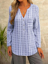 Load image into Gallery viewer, Blue Plaid Print Long Sleeve Buttons Top
