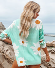 Load image into Gallery viewer, Light Blue Daisy Print Long Sleeve Sweater
