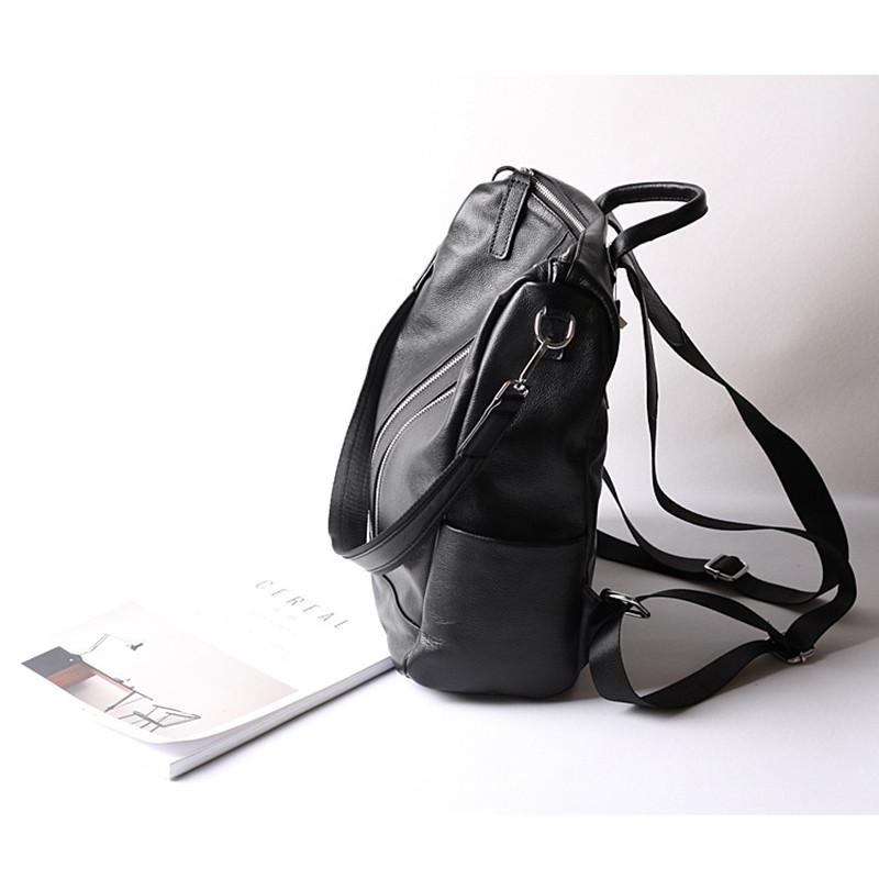 Black Double Zipper Leather Backpack