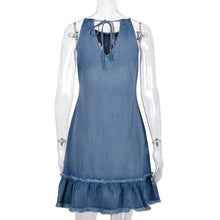 Load image into Gallery viewer, Blue Halter Denim Mini Dress
