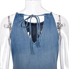 Load image into Gallery viewer, Blue Halter Denim Mini Dress
