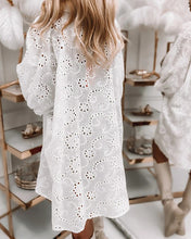 Load image into Gallery viewer, White Collar Half Sleeve Hollow Out Lace Mini Dress
