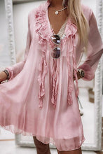 Load image into Gallery viewer, Flowing Ruffles V Neck Mini Dress
