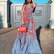 Load image into Gallery viewer, Red Print Stripes Maxi Dress

