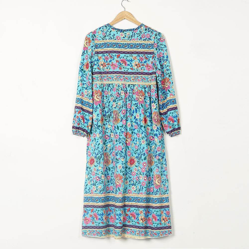 Boho Long Sleeves Floral Loose Midi Dress