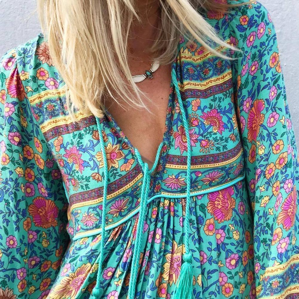 Boho Long Sleeves Floral Loose Midi Dress