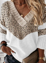 Load image into Gallery viewer, Leopard Striped V-neck Sweater
