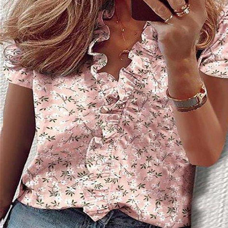 Pink Floral Ruffled Top