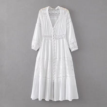 Load image into Gallery viewer, White Lace Hollow Out Midi Dress
