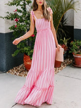 Load image into Gallery viewer, Red Stripped Smoked Maxi Dress
