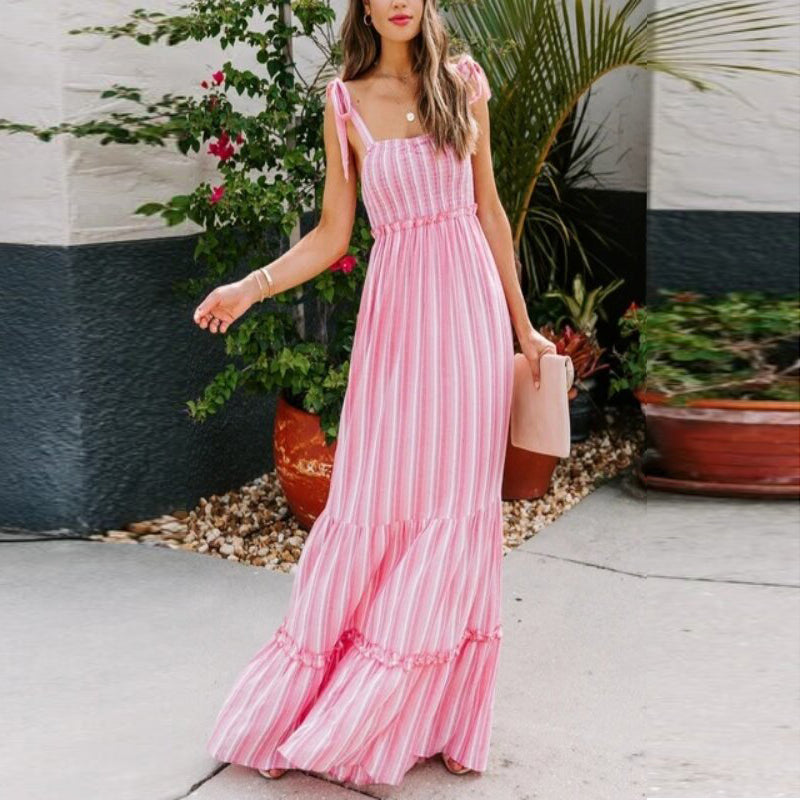 Red Stripped Smoked Maxi Dress