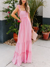Load image into Gallery viewer, Red Stripped Smoked Maxi Dress
