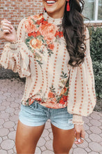 Load image into Gallery viewer, Beige Floral Long Puff Sleeve Blouse
