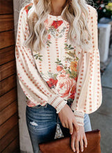Load image into Gallery viewer, Beige Floral Long Puff Sleeve Blouse
