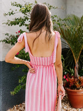 Load image into Gallery viewer, Red Stripped Smoked Maxi Dress
