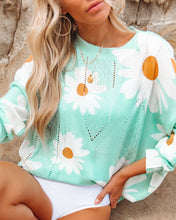 Load image into Gallery viewer, Light Blue Daisy Print Long Sleeve Sweater
