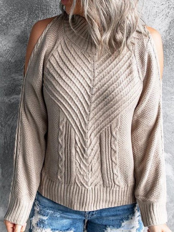 Brown Cold Shoulder Long Sleeve Sweater