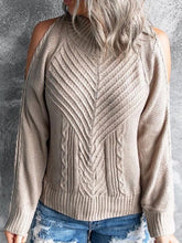 Load image into Gallery viewer, Brown Cold Shoulder Long Sleeve Sweater
