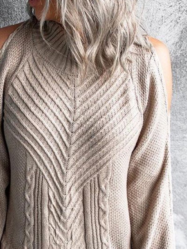 Brown Cold Shoulder Long Sleeve Sweater