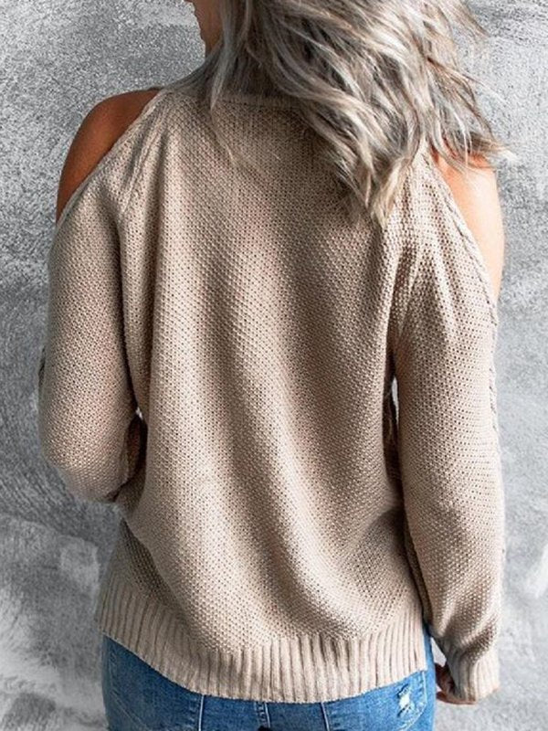 Brown Cold Shoulder Long Sleeve Sweater