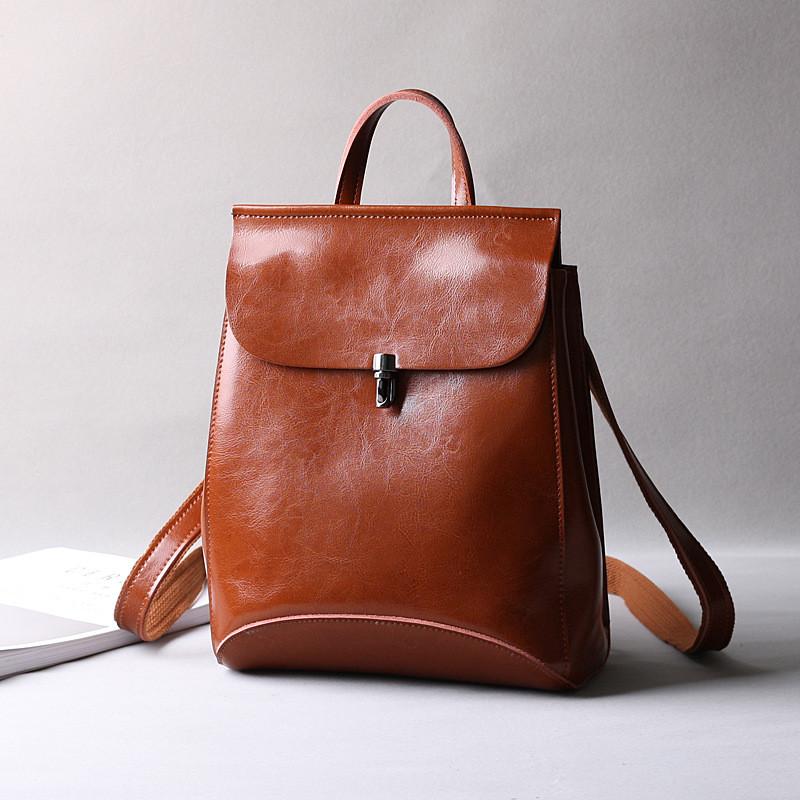 Classic Button Convertible Leather Backpack Bag School Purse for Women
