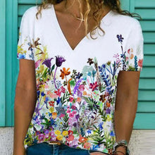 Load image into Gallery viewer, White Floral V-neck Tee
