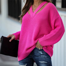 Load image into Gallery viewer, Hot Pink V-neck Sweater
