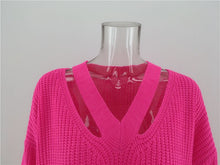 Load image into Gallery viewer, Hot Pink V-neck Sweater
