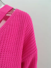 Load image into Gallery viewer, Hot Pink V-neck Sweater
