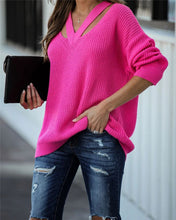Load image into Gallery viewer, Hot Pink V-neck Sweater
