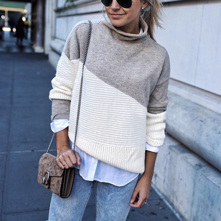Color Block High Neck Sweater