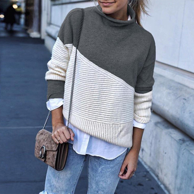 Color Block High Neck Sweater