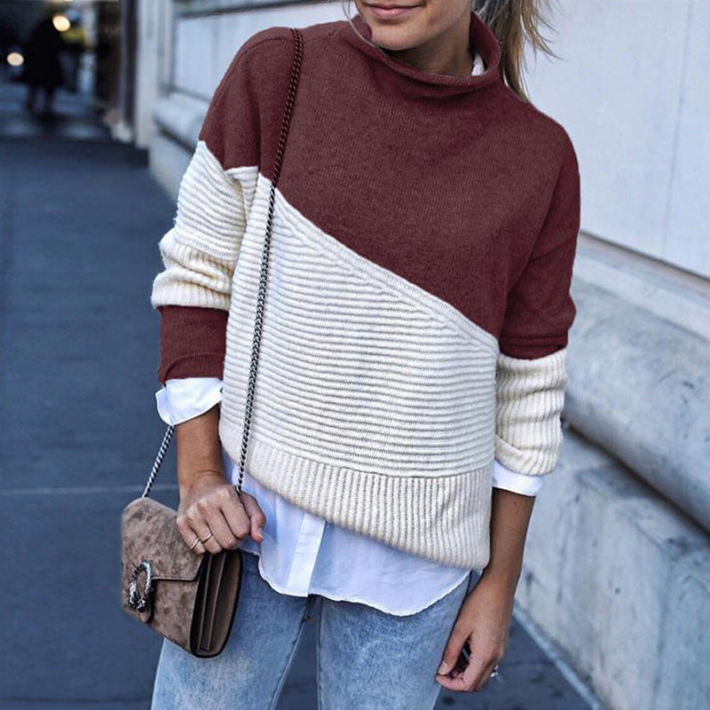 Color Block High Neck Sweater